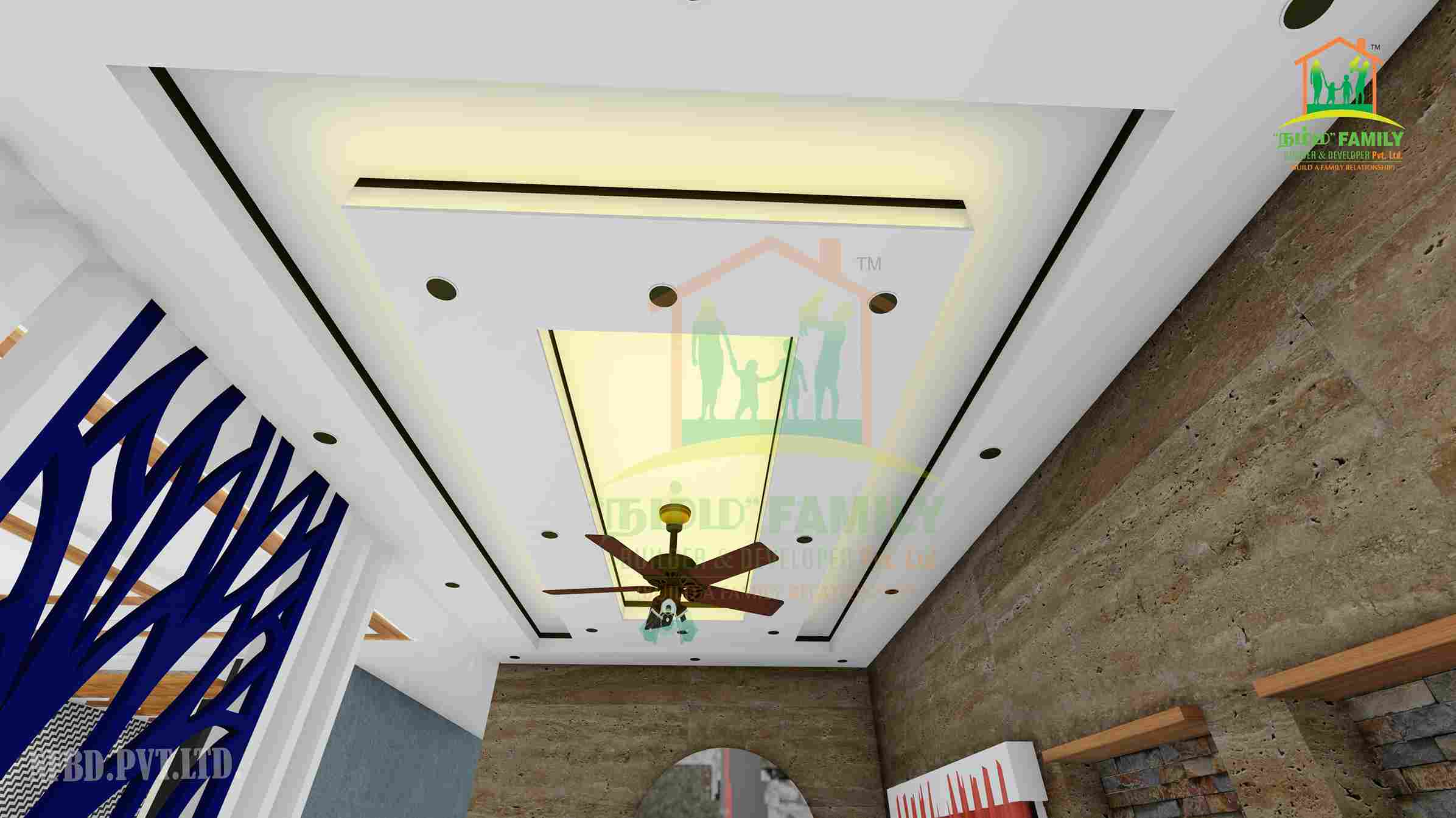 Rafter Design For a False Ceiling for Bedroom with Fan
