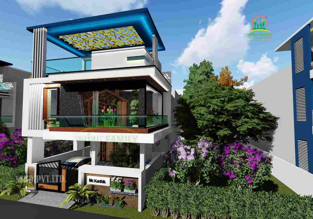 Double Floor Normal House Front Elevation designs- Namma Family Builder
